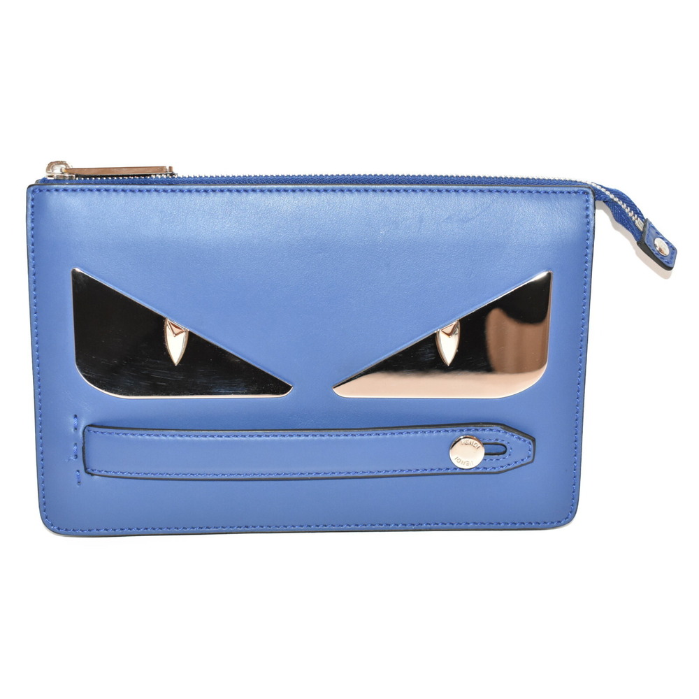 Fendi Clutch Shoulder Compact Bugs Cool Bag Blue Eye Leather - Picture 2 of 7